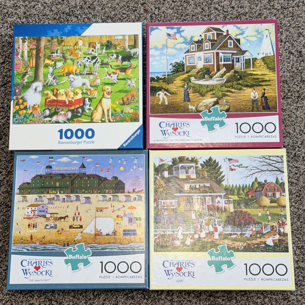 Lot of 4 1000 Piece Puzzles Ravensburger Dogs Charles Wysocki Buffalo Games